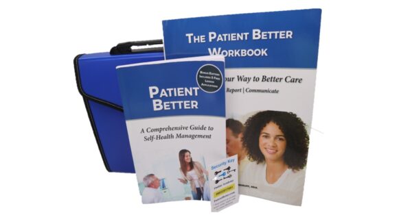 Patient Better Health Management Starter Kit 860000514644, including a comprehensive guide, workbook, security key, and carrying case.