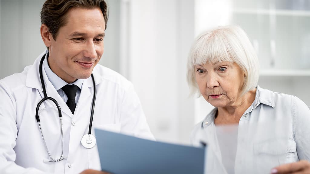 Doctor and patient looking at medical notes