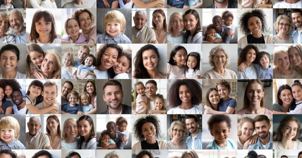 A collage of diverse people of different ages, races, and backgrounds smiling together, symbolizing health equity and the fair opportunity for everyone to achieve their best health.