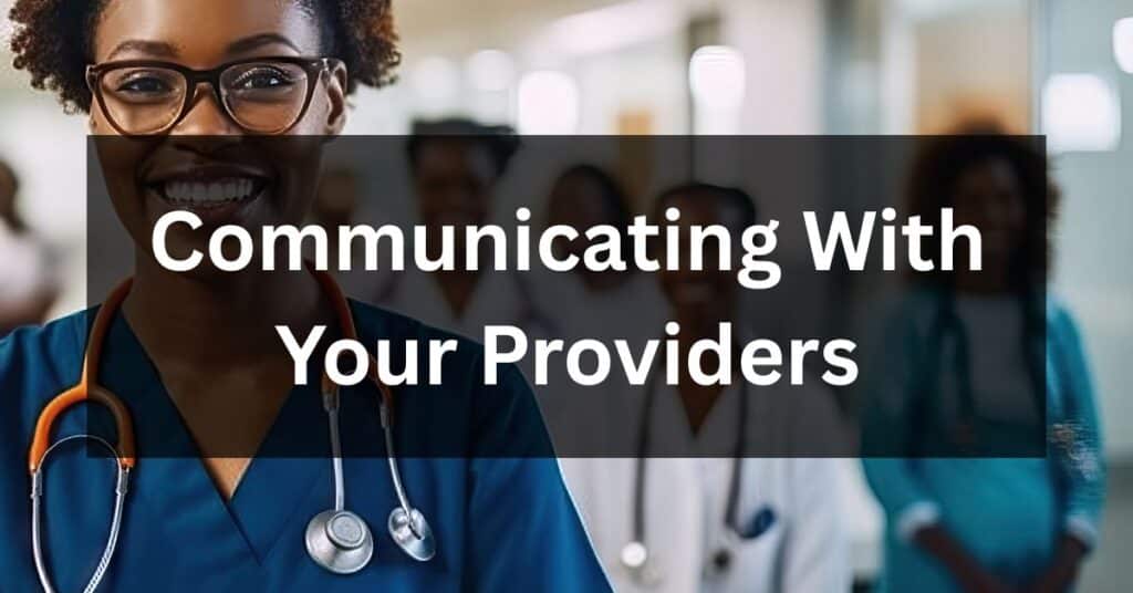 A smiling healthcare professional wearing scrubs and a stethoscope, representing the Communicating With Your Providers category and the importance of clear, comfortable conversations with your care team.