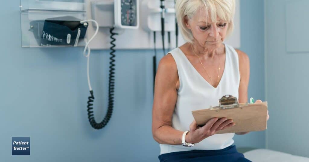 Patient taking a readiness assessment in a clinic to support care planning, engagement, and follow-through